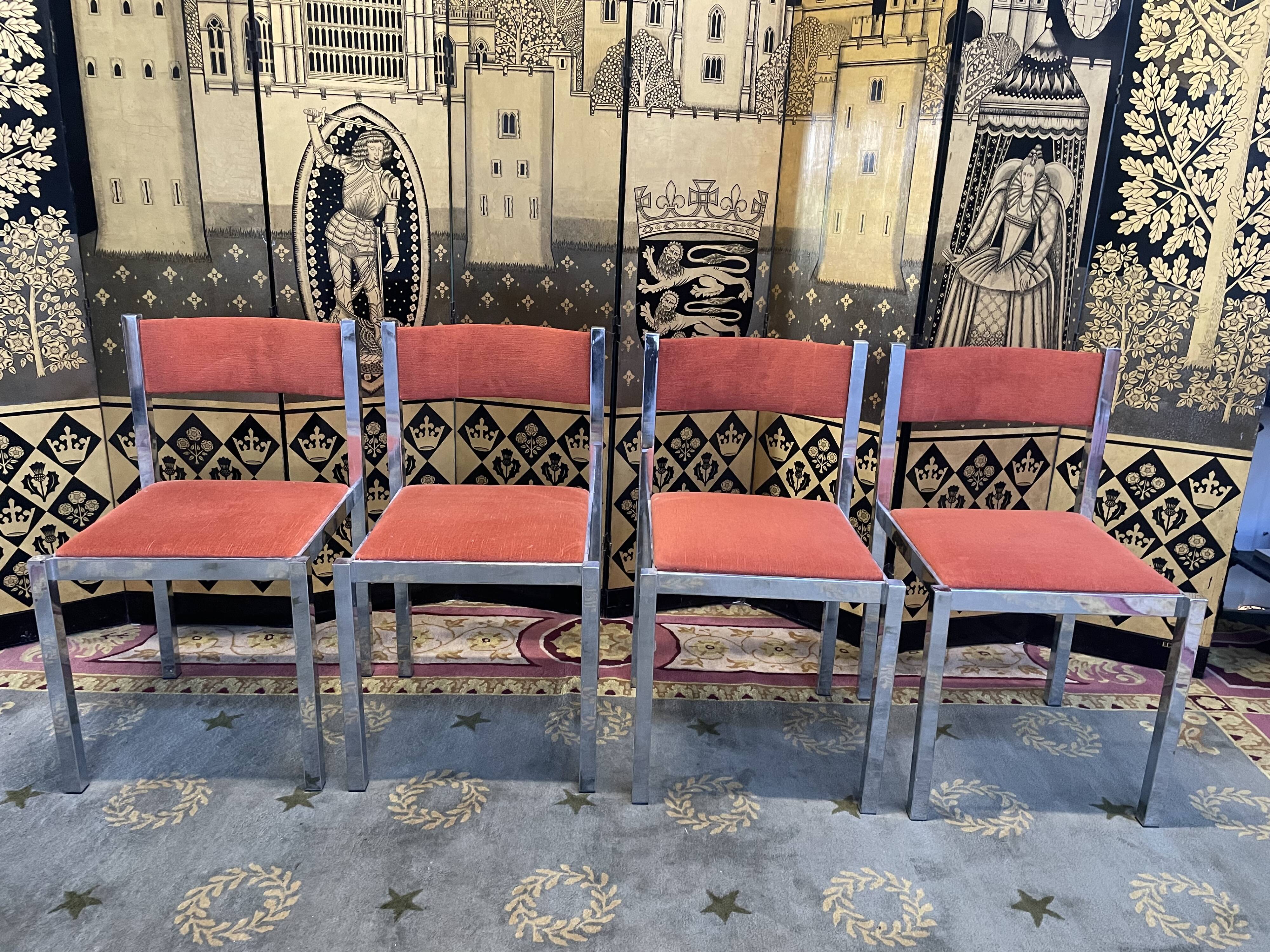 Suite of 4 velvet and chrome chairs 1970