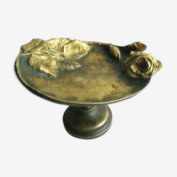 Art Nouveau Pocket Vacuum Cup carved bronze of roses by E. URBAIN