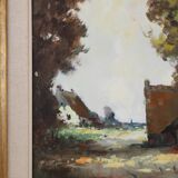 20th Century Belgian Painting of a farm scene with gilded wooden frame