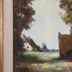 Peinture belge du XXe siècle représentant une scène de ferme avec cadre en bois doré