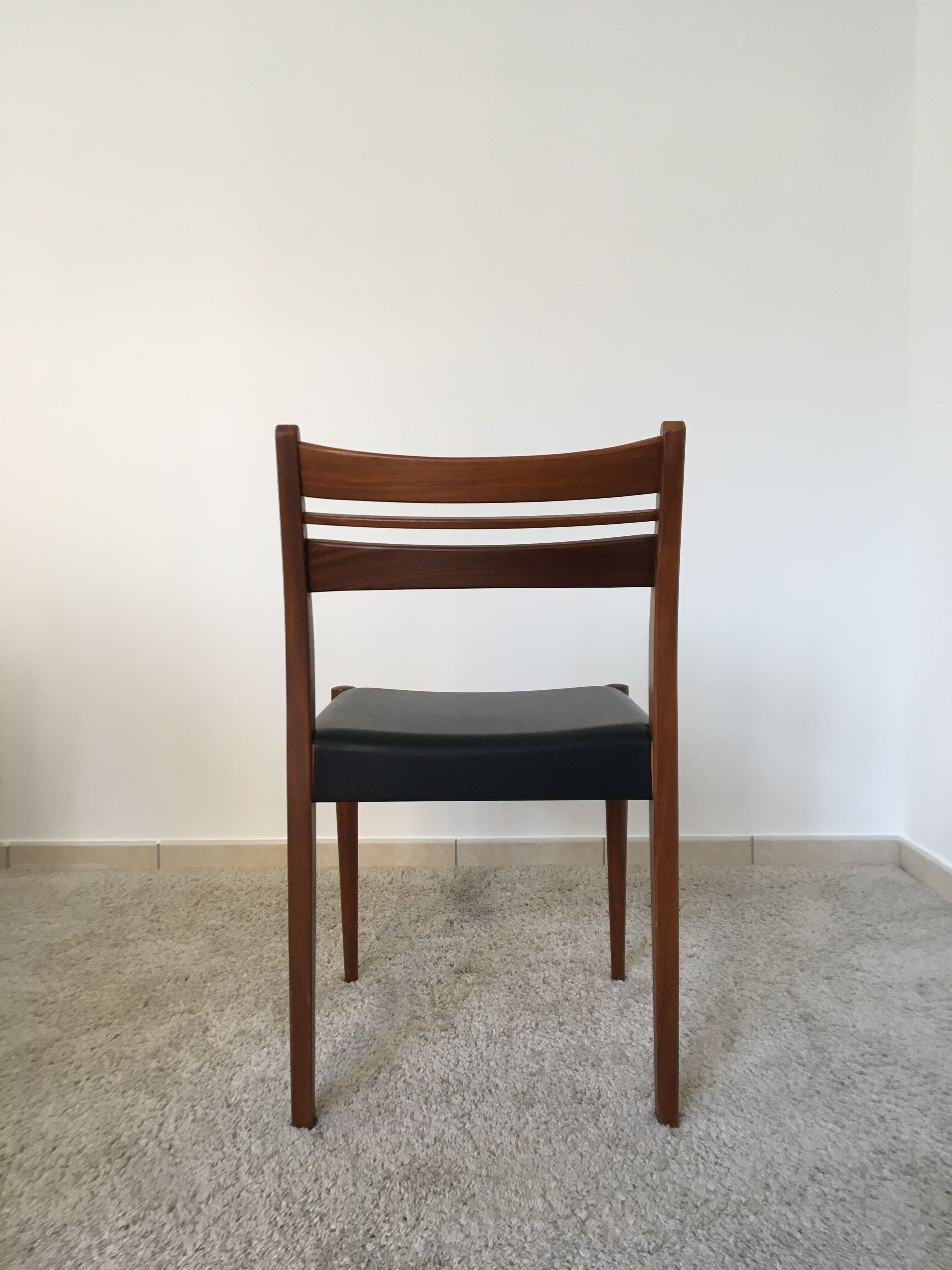 6 scandinavian chairs wood and black skai