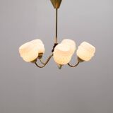 White crystal shades brass ceiling lamp, Sweden 1950’s