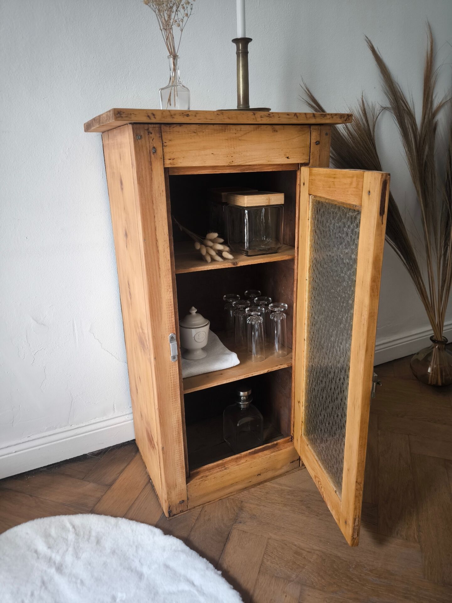 Antique pine and hammered glass confiturier - Renovated