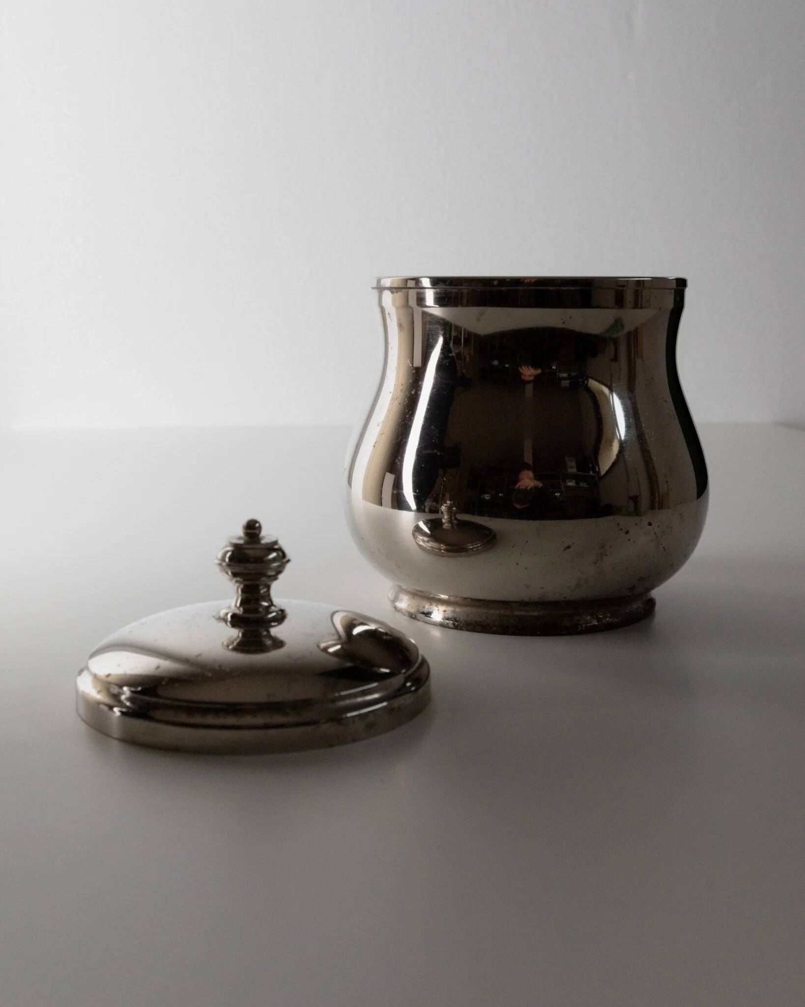 Vintage silver-plated brass ice bucket with glass inlay – mid-century Italian design, 1960s, table centerpiece