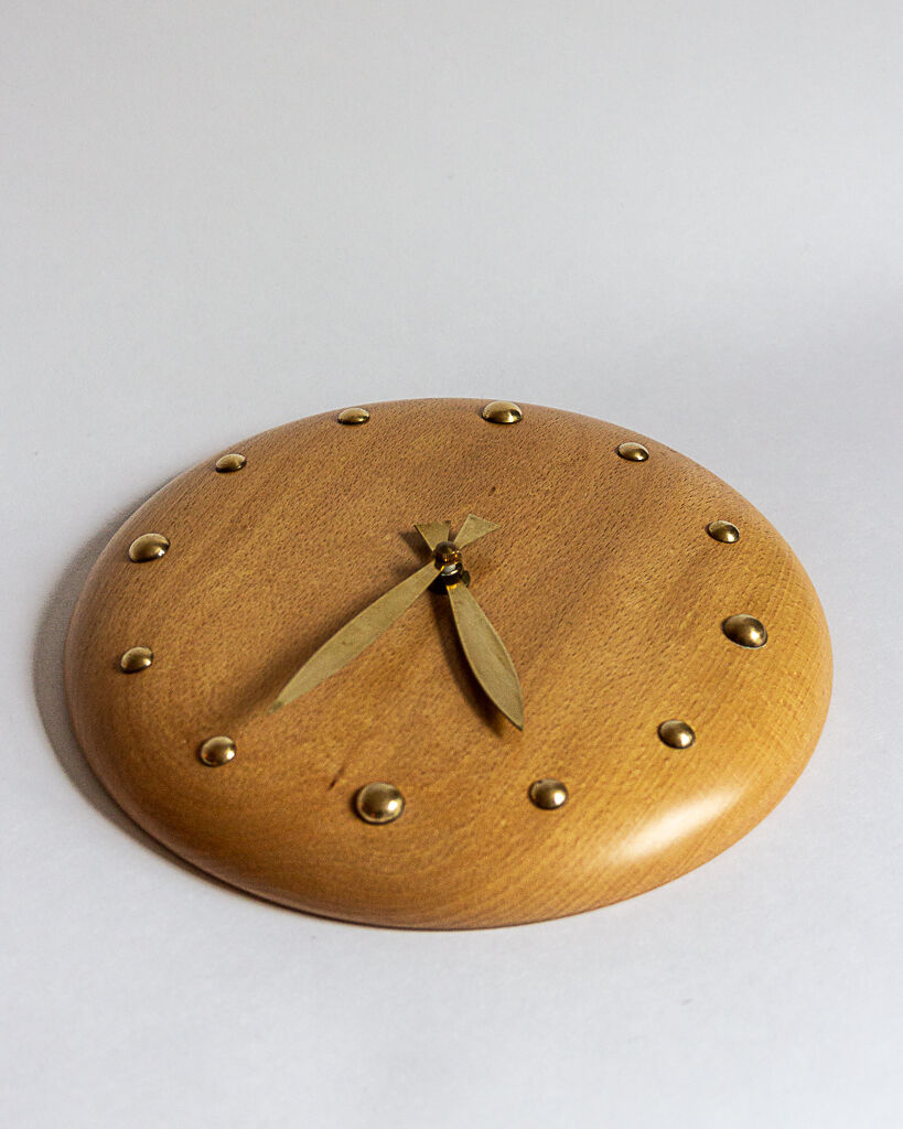 Bliss Alcester England wood and brass wall clock, 1994
