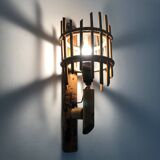 Pair of rattan bamboo lantern wall lights. 1950s-1960s