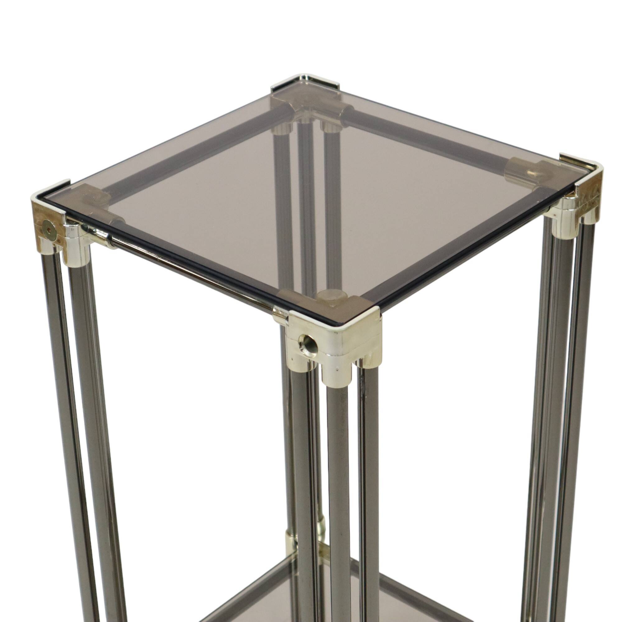 Hollywood Regency Side Table Plant Table Smoked Glass Chrome 1970s
