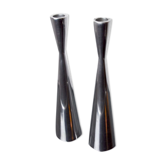 Pair of scandinavian diabolo candle holders, aluminum, sweden, 1970