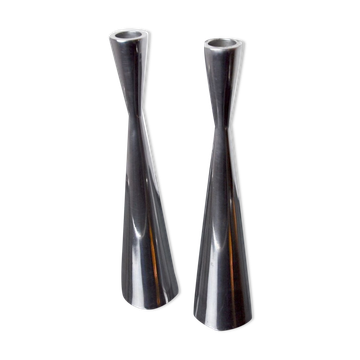 Pair of scandinavian diabolo candle holders, aluminum, sweden, 1970