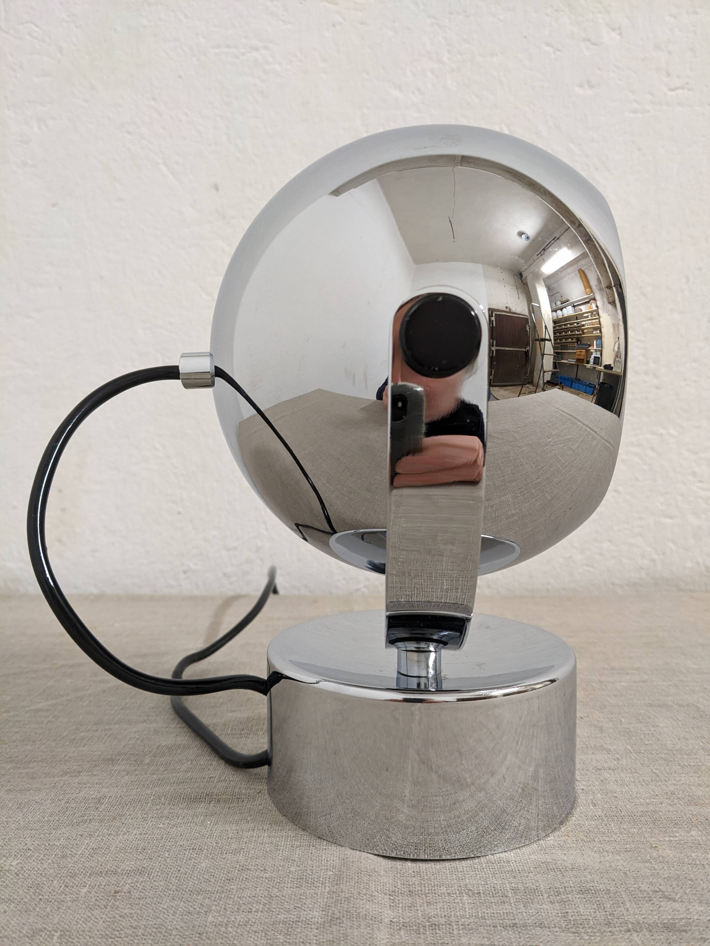 Eye ball lamp or wall light, chrome, space age, France circa 1970.