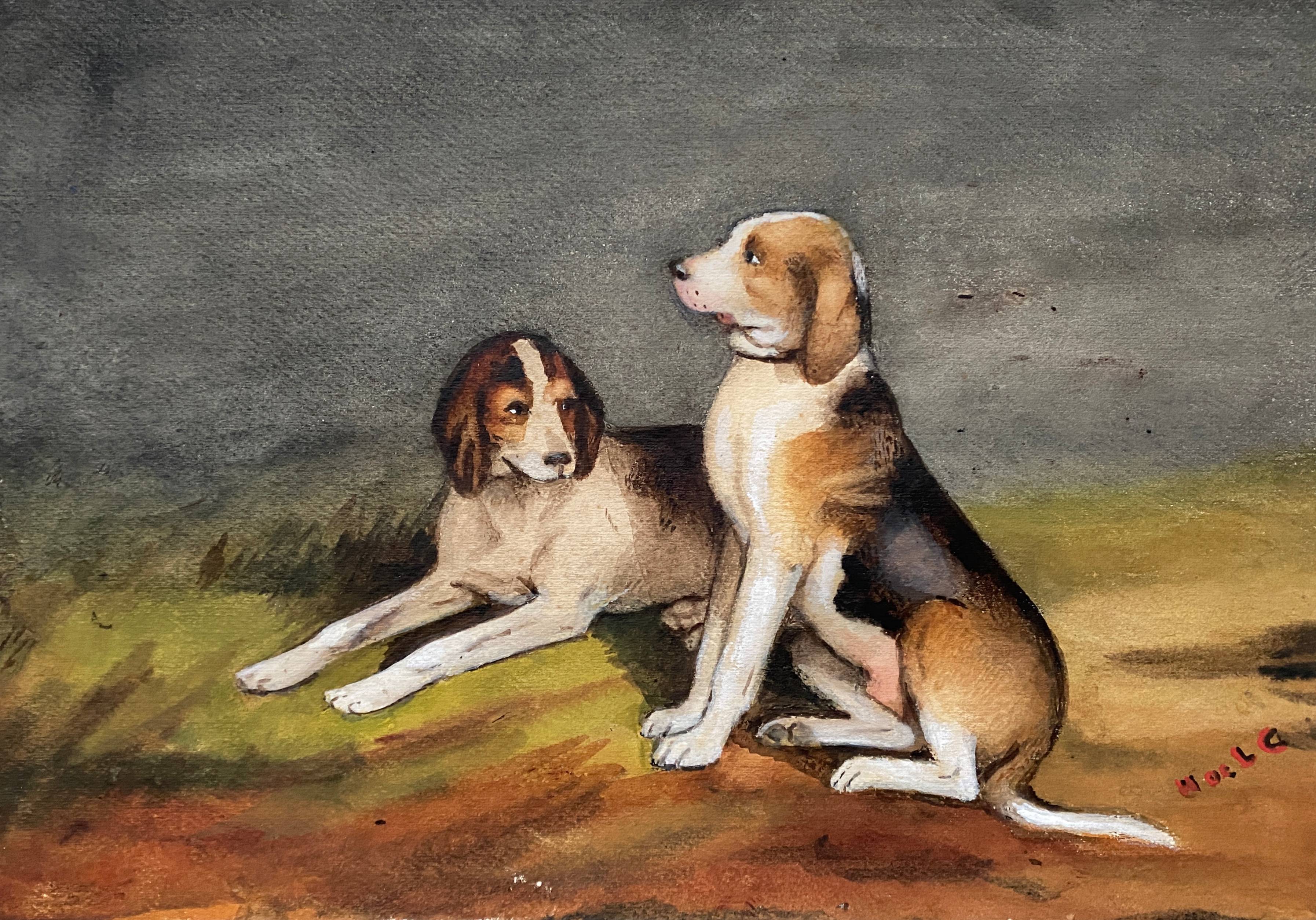 During 19th century watercolor paintings Anglo-artesian dogs and recri signed H. de LC