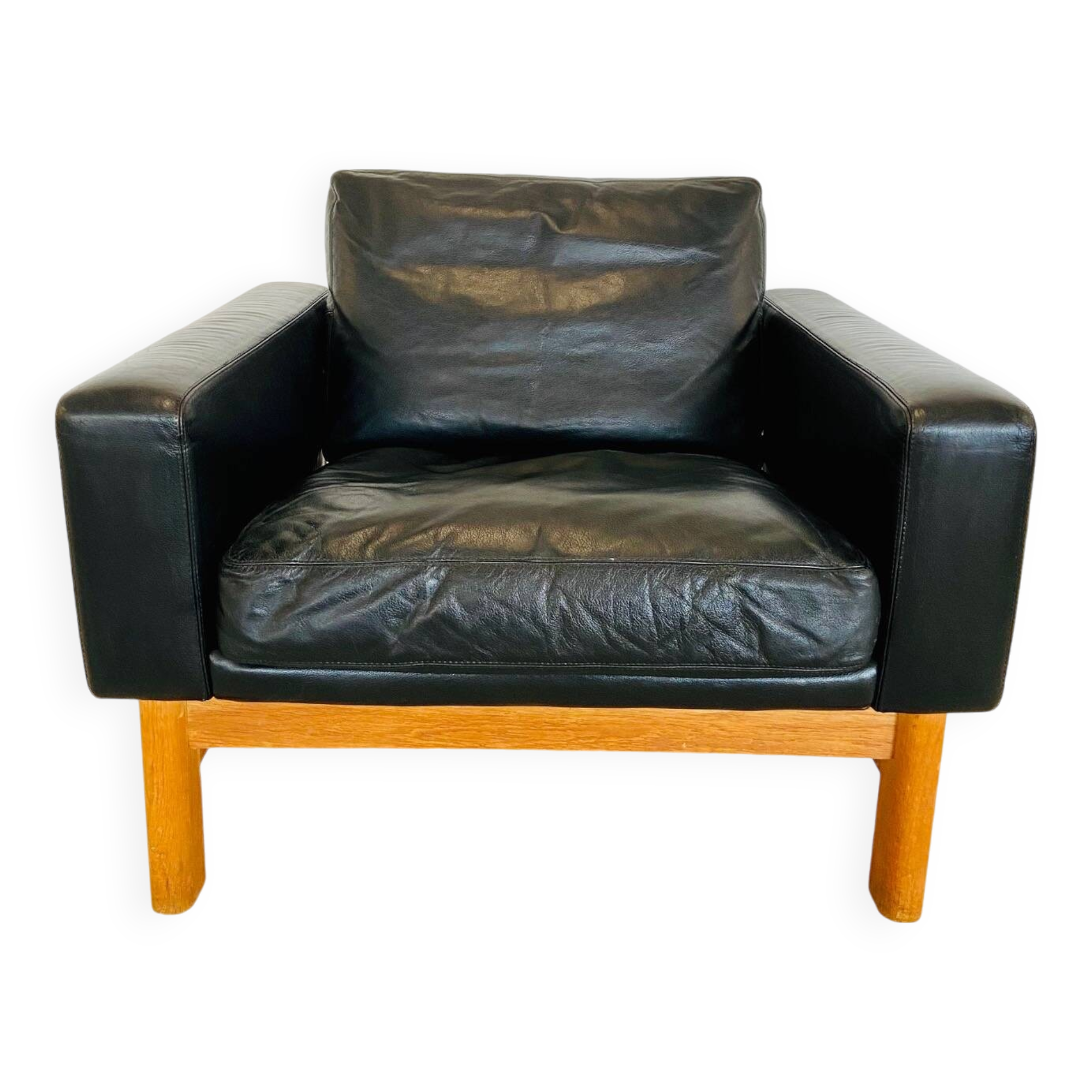 VINTAGE MID-CENTURY POUL M. VOLTHER  LEATHER AND OAK LOUNGE CHAIR 1960,s