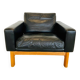 Fauteuil en cuir noir et chêne par Poul M.Volther, années 1960