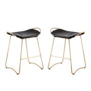 Pair of contemporary kitchen bar stools, in metal and black leather.