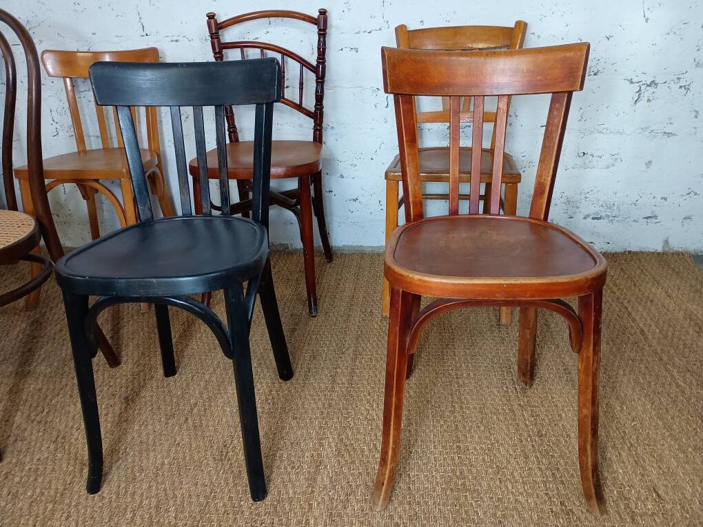 Set of 8 mismatched vintage bistro chairs