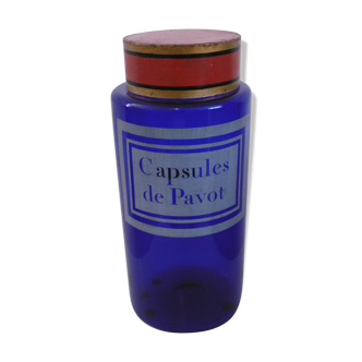 Pot to pharmacy blue capsules of poppies