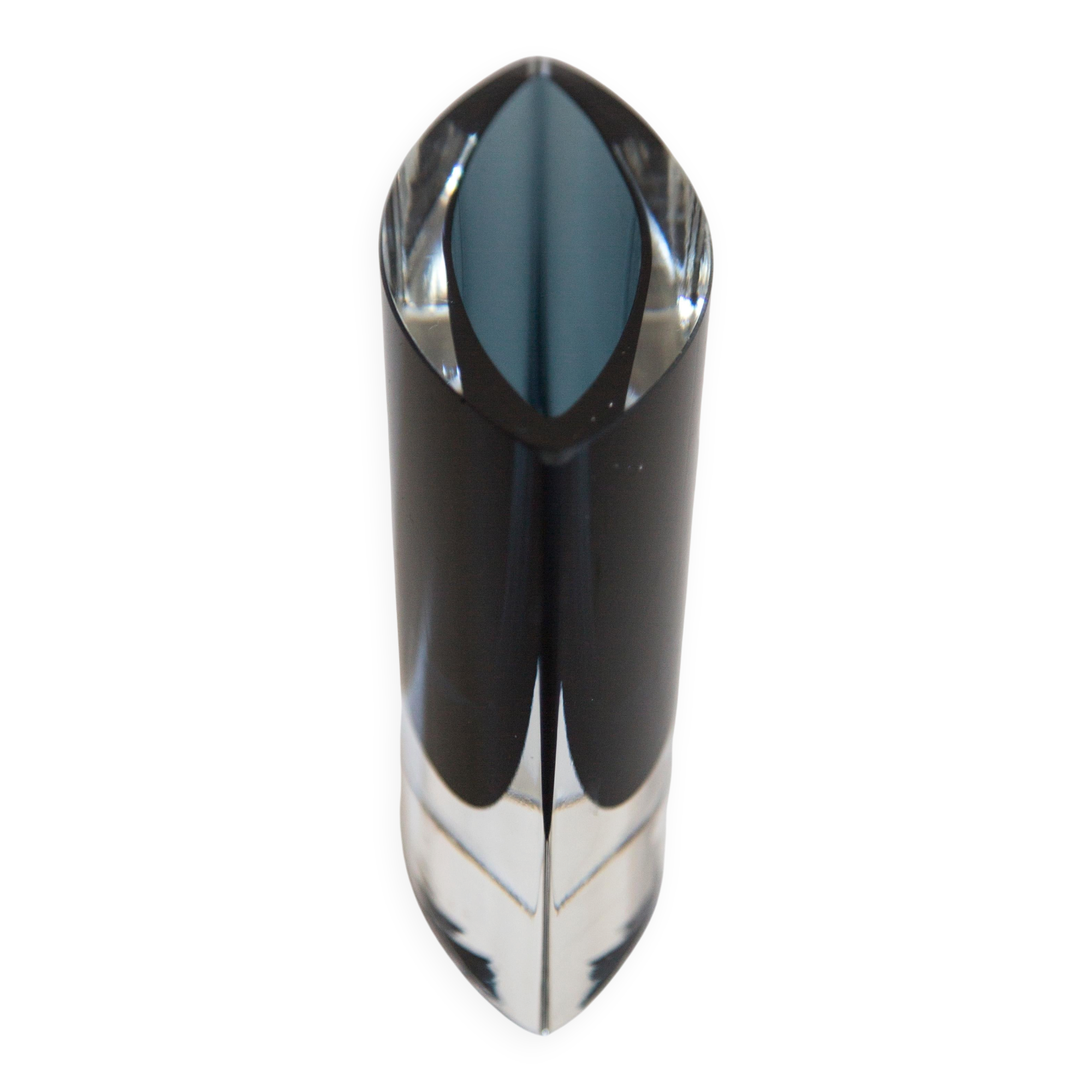 Small artistic blue vintage glass vase from the mid-century, Europe, 1970s.