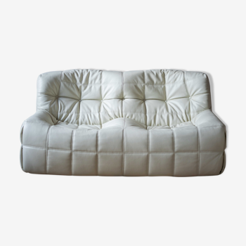 Vintage Kashima 2-seater Sofa in White Leather by Michel Ducaroy for Ligne Roset, 1980s