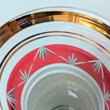 Granite art deco bohemian crystal vase with cranberry pink band and gold edging