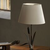 Handcrafted table lamp in wrought iron, organic shape, mid-20th century, 1940s.