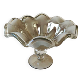 Murano Ruffled Bowl/Centerpiece, Pearly Iridescent Taupe Color. Diameter 24.5 cm