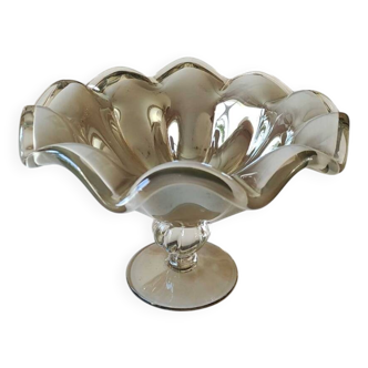 Murano Ruffled Bowl/Centerpiece, Pearly Iridescent Taupe Color. Diameter 24.5 cm