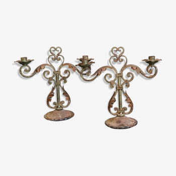 Pair of wrought iron candlestick