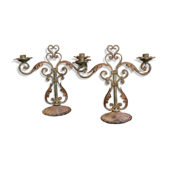 Pair of wrought iron candlestick