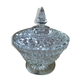 Bonbonnière sucrier en verre moulé pointes diamant