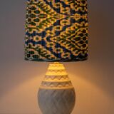 Art Deco pineapple table lamp by Charles Catteau with new Ikat silk shade, 1920s.
