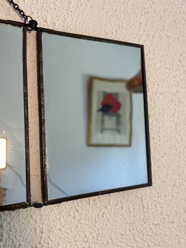Miroir vintage 1930 triptyque barbier coiffeur danseuse jeune femme - 19 x