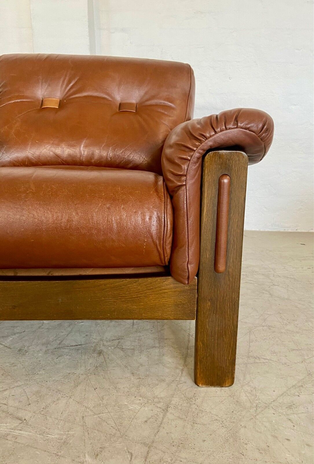 Vintage Danish mid-century cognac brown leather 2-seater Stouby 1970s