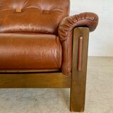 Vintage Danish mid-century cognac brown leather 2-seater Stouby 1970s