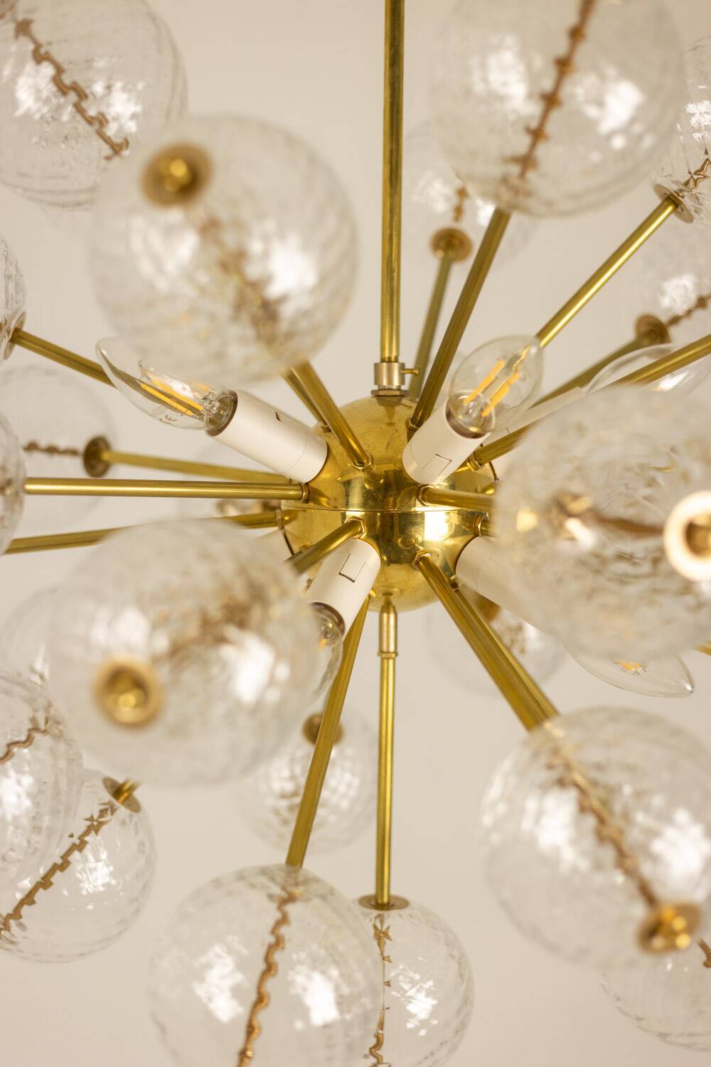 Kamenický Šenov, published by. Brass and glass chandelier. Around 1970.
