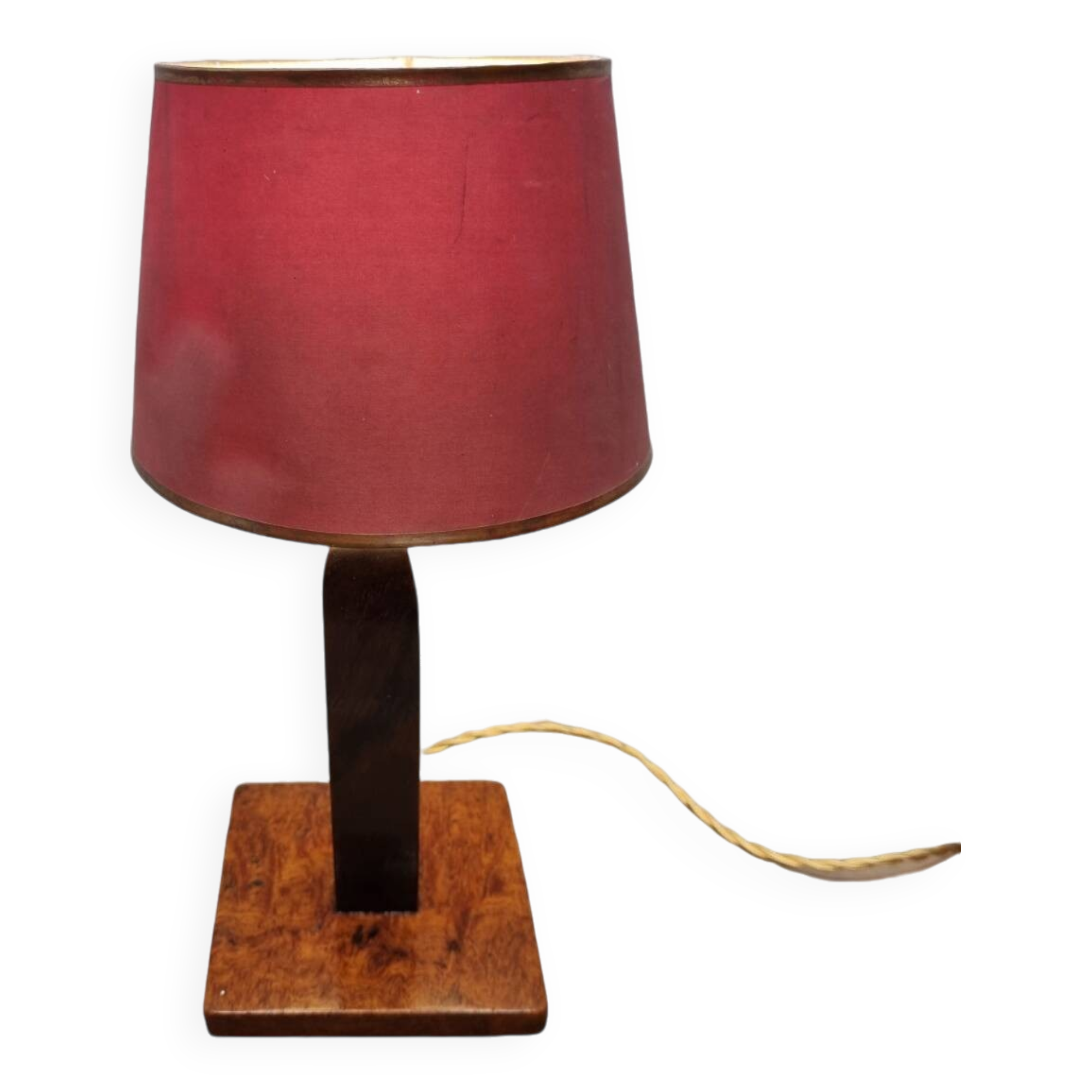 French Art Deco Table Lamp With Walnut