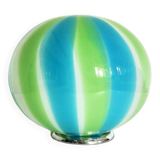 Lampe de table contemporaine sphère laiteuse, bleue et verte en verre de Murano