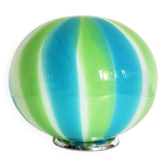 Lampe de table contemporaine sphère laiteuse, bleue et verte en verre de Murano
