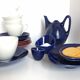 Cups, saucers, coffee maker by Herta Bengtsson Blå eld, Blue fire Rörstrand Sweden 1951-1971