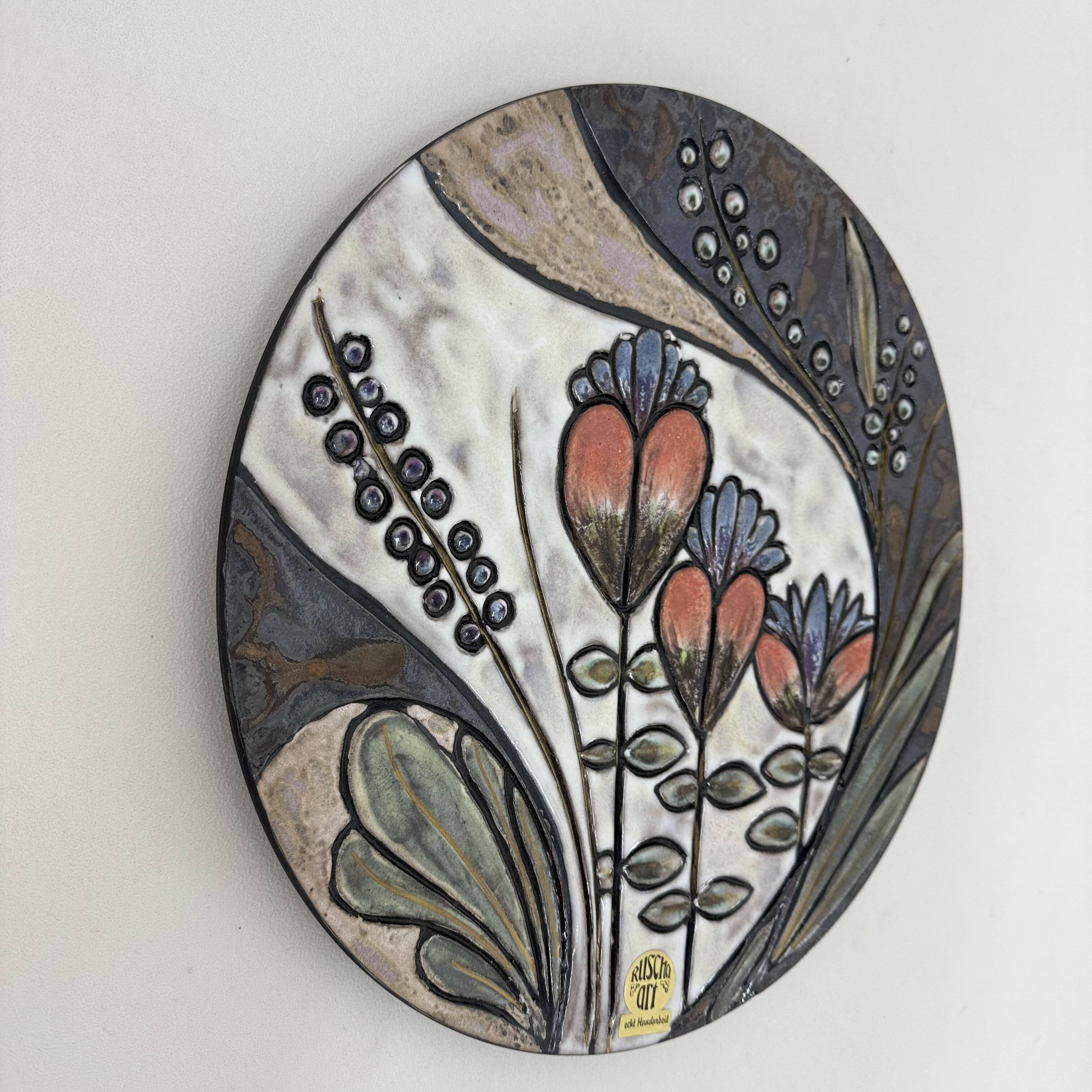 Ruscha Handarbeit ceramic floral wall plate , 1970s Germany