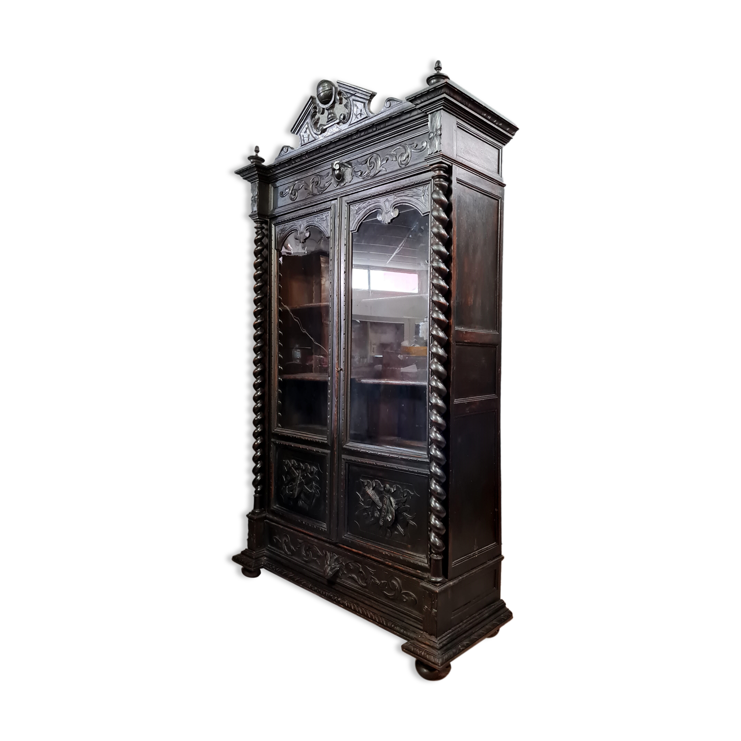 Library hunting lodge Louis XIII in blackened wood around 1850