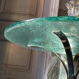 Pair of round coffee tables, glass, ca 1970