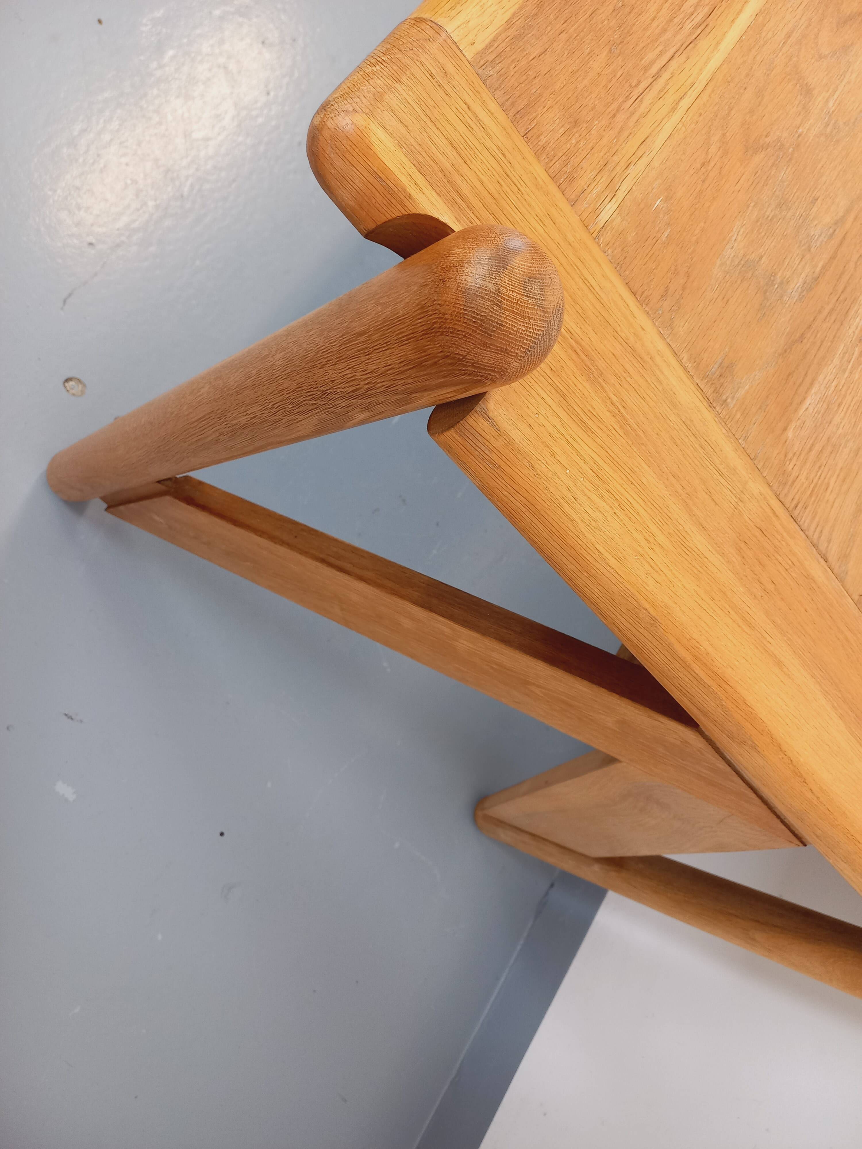 Large vintage brutalist rectangular table made of solid oak wood.