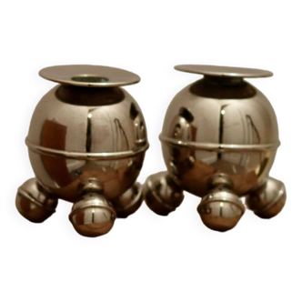 Pair of Mid-Century Swedish Nickel Plated Candle Holders by Alto