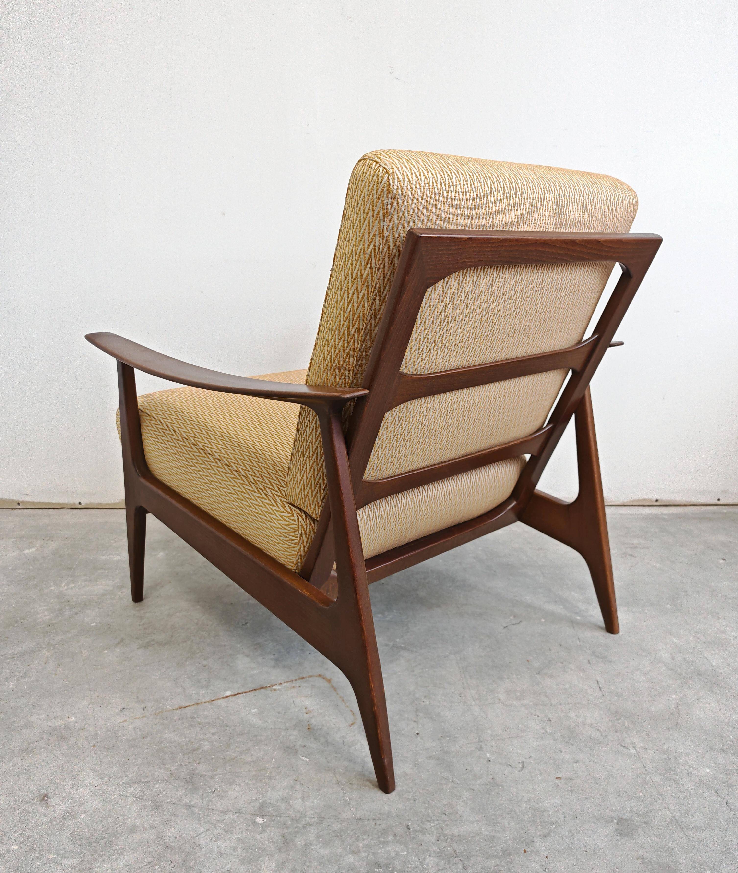 Mid Century Modern armchair in beech with zig-zag fabric, Denmark 1960s