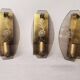 Set of 3 smoked glass and brass wall sconce lamps