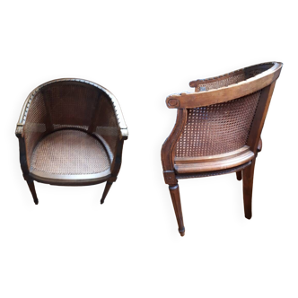 Pair of caned gondola armchairs