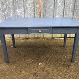 Reconstruction period oak table with 1 drawer painted blue.