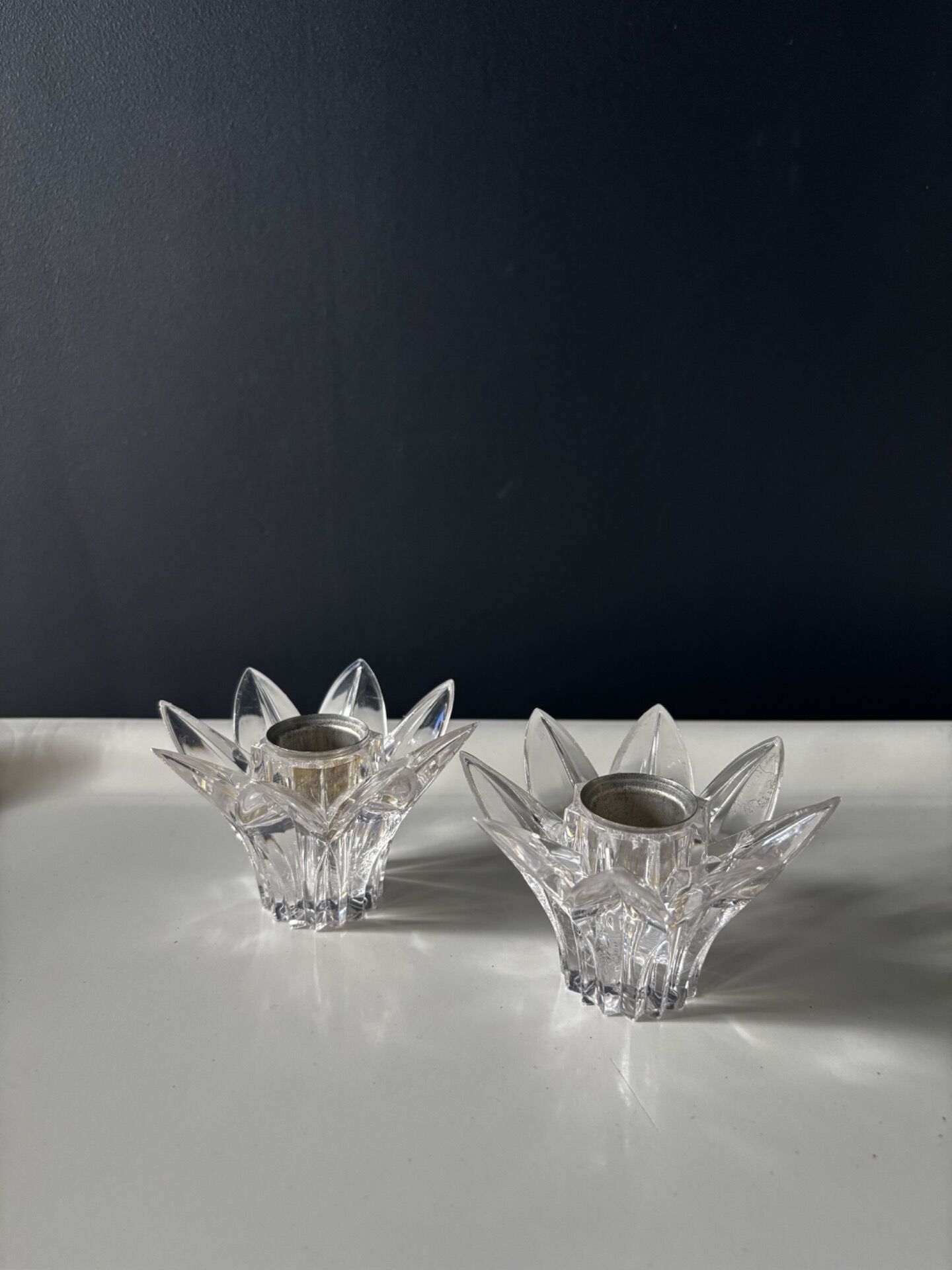 Pair of vintage cut plexiglass candlesticks — star shape