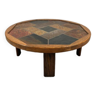 Brutalist Oak and Stone Coffee Table