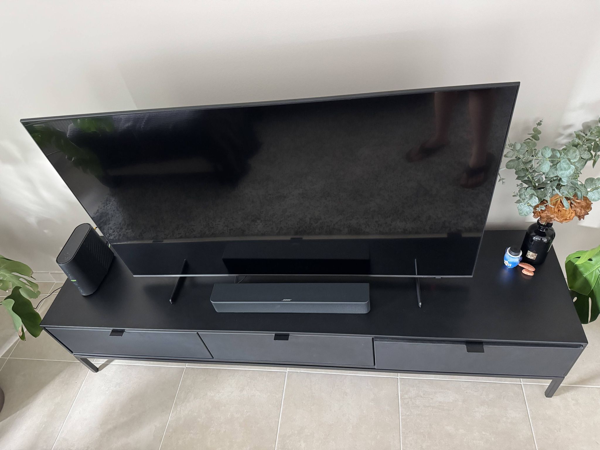 TV cabinet sideboard in metal, steel and leather, Réalto